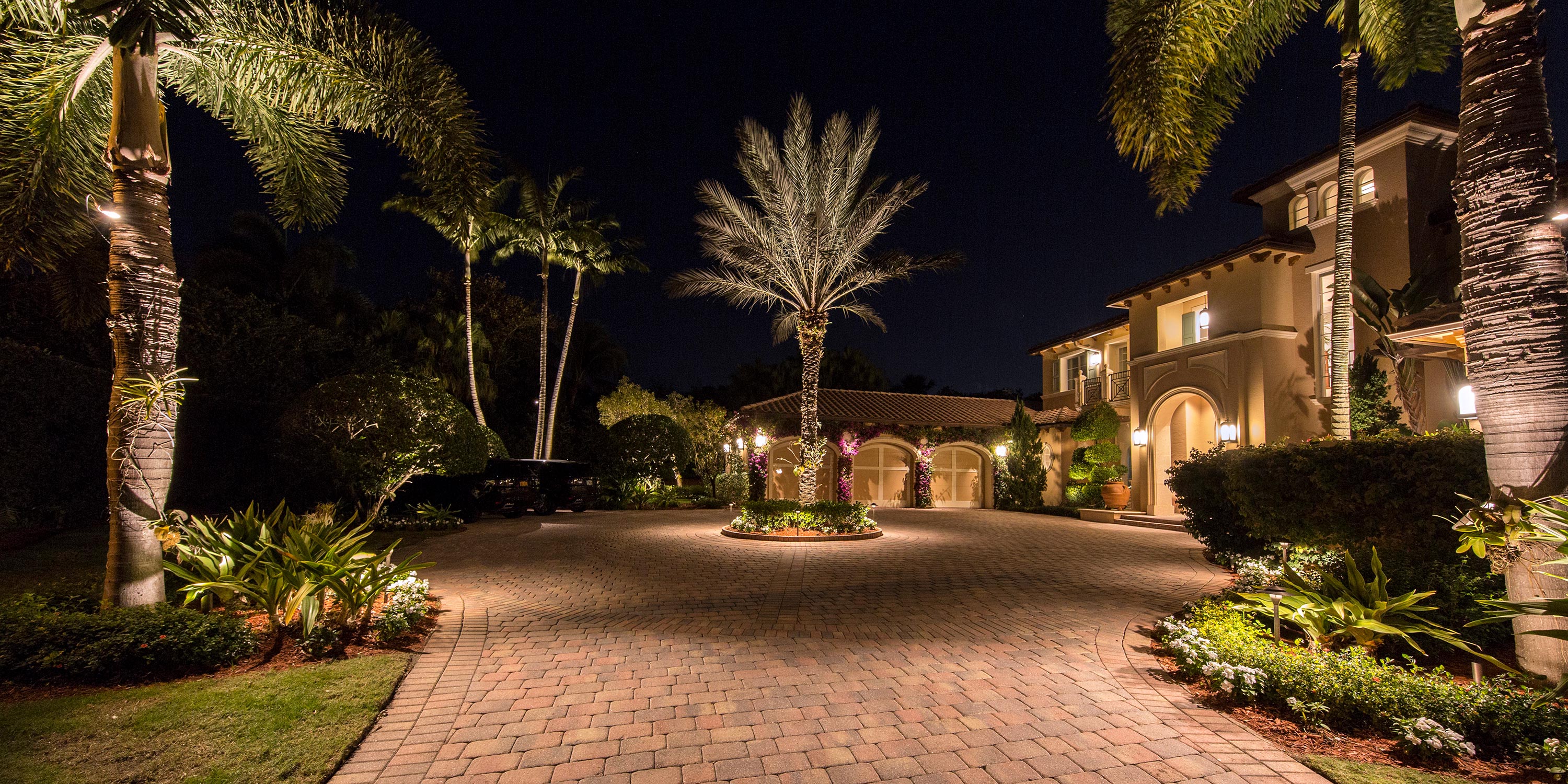 Luxury house garden at night