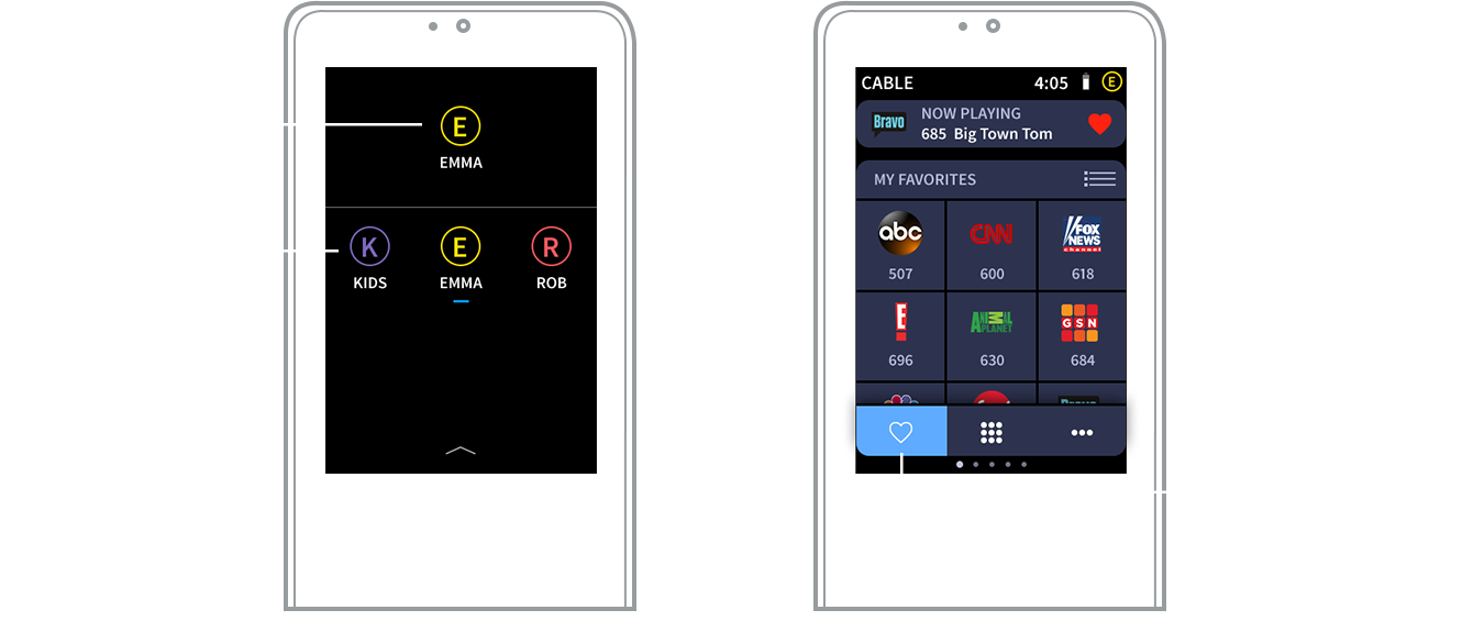Crestron graphic showing two remote interfaces